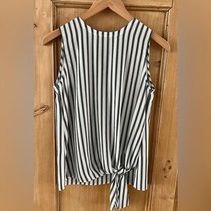 Dylan Gray sleeveless black white striped tie front blouse